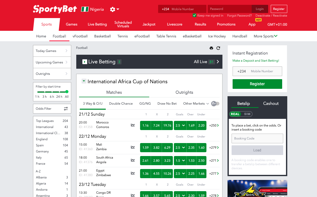 Sportybet NG website screenshot